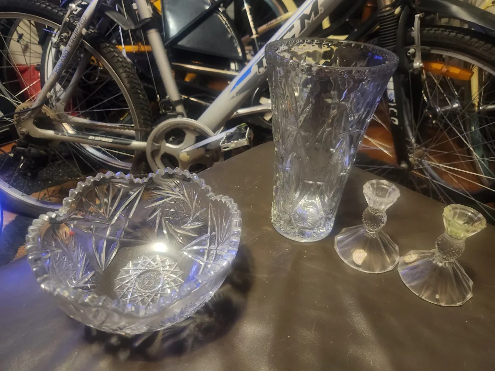 Crystal Bowl, Vase & Candlestick Set
