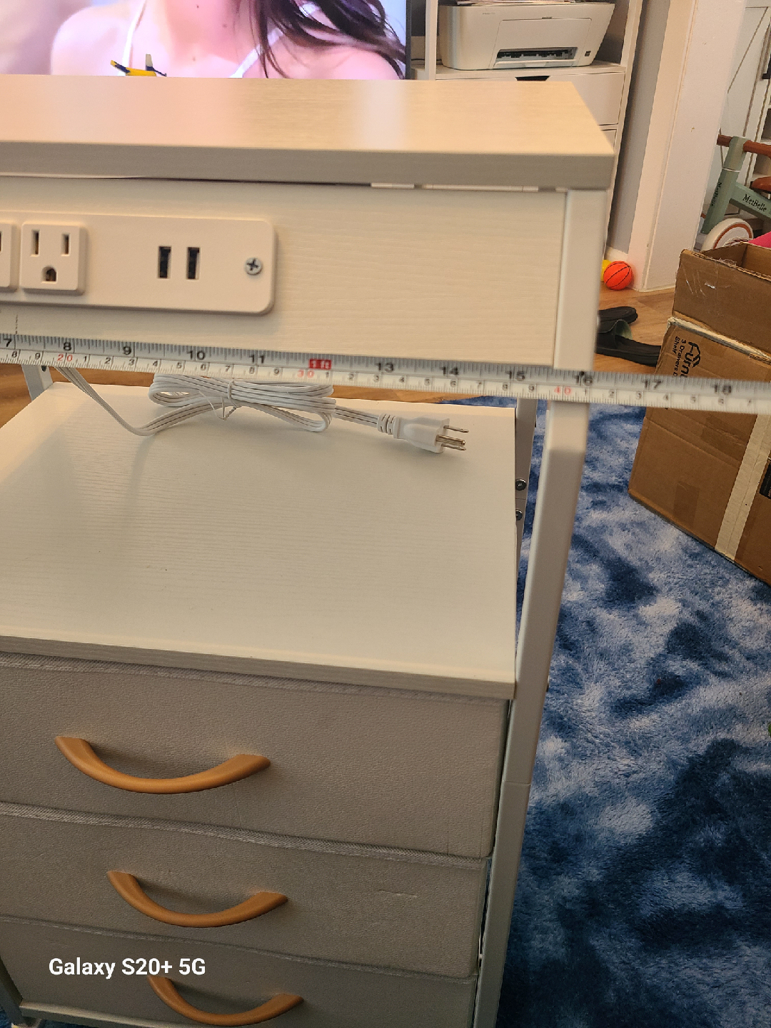 White Nightstand with 3 Drawers & USB Ports - photo 5