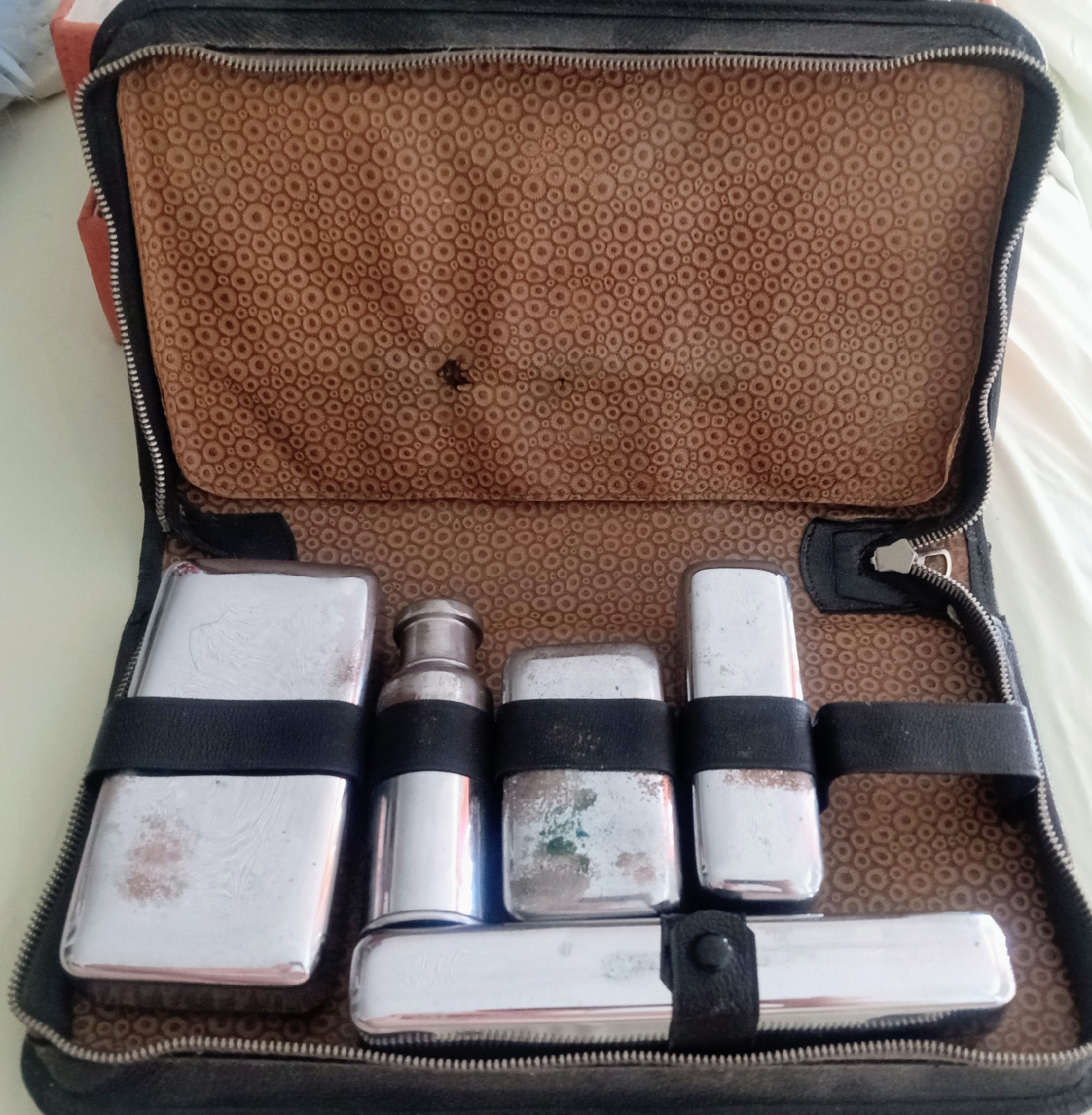 Vintage Black Leather Toiletry Set