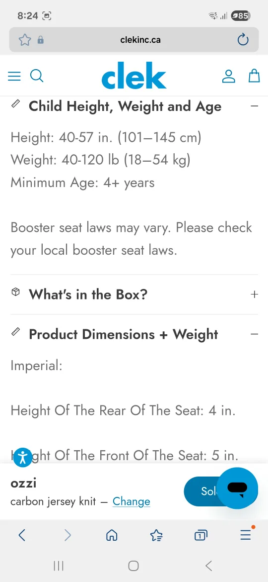 Clek Ozzi Booster Seat - Black with locking mechanism image indicator(8)