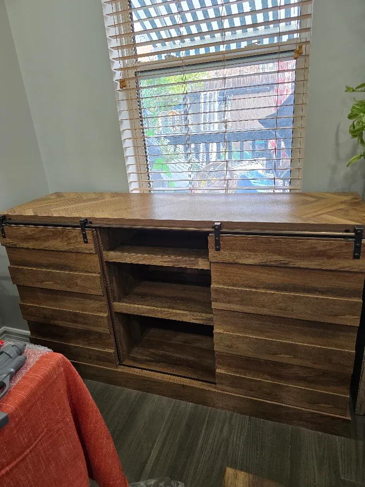 Wood Media Console with Sliding Doors thumbnail