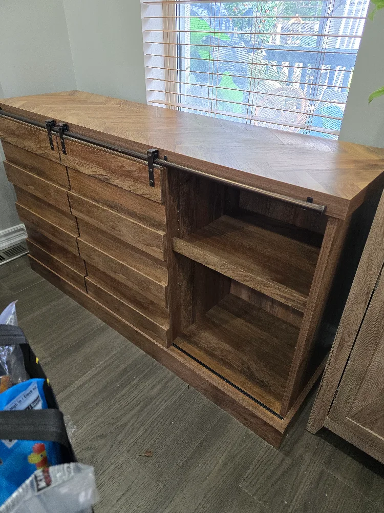 Wood Media Console with Sliding Doors image indicator(2)