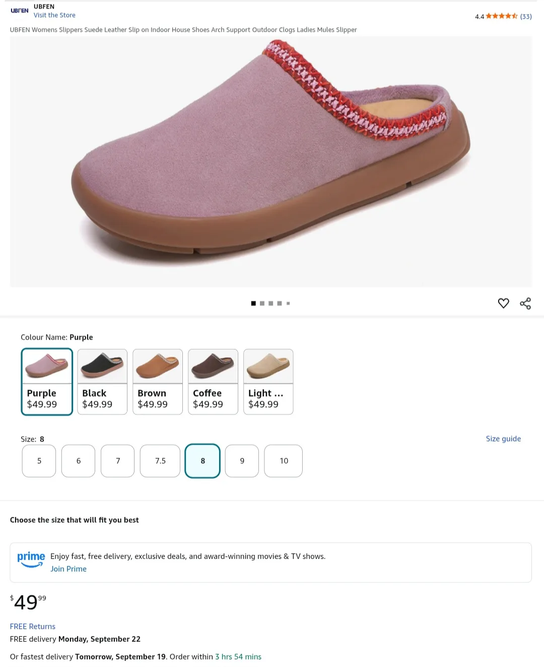 UBFEN Purple Suede Leather Slippers - Size 8 🥕 image indicator(2)