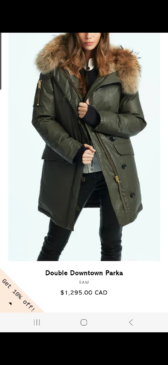 SAM. Olive Green Goose Down Jacket with Fur Hood thumbnail
