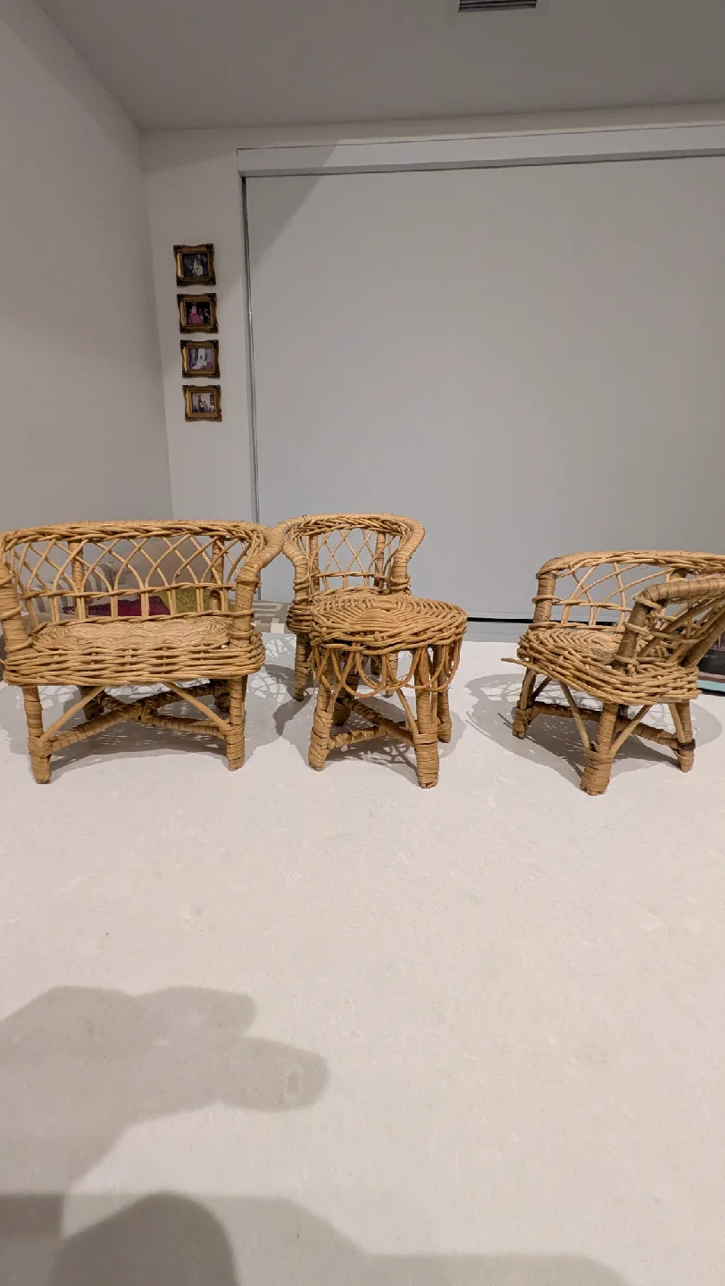 Wicker Doll Furniture Set - Chairs & Table thumbnail