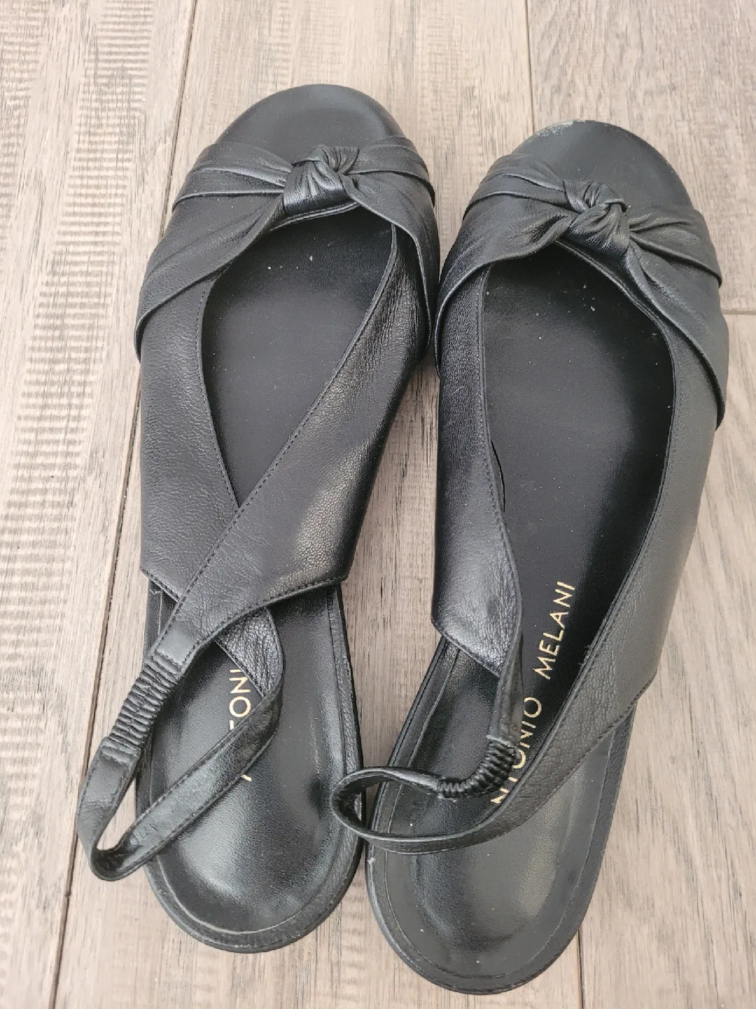 Antonio Melani Black Leather Slingback Sandals - Size 7 image indicator(2)