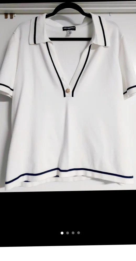 Karl Lagerfeld Paris Knit White Polo Shirt - XL New thumbnail