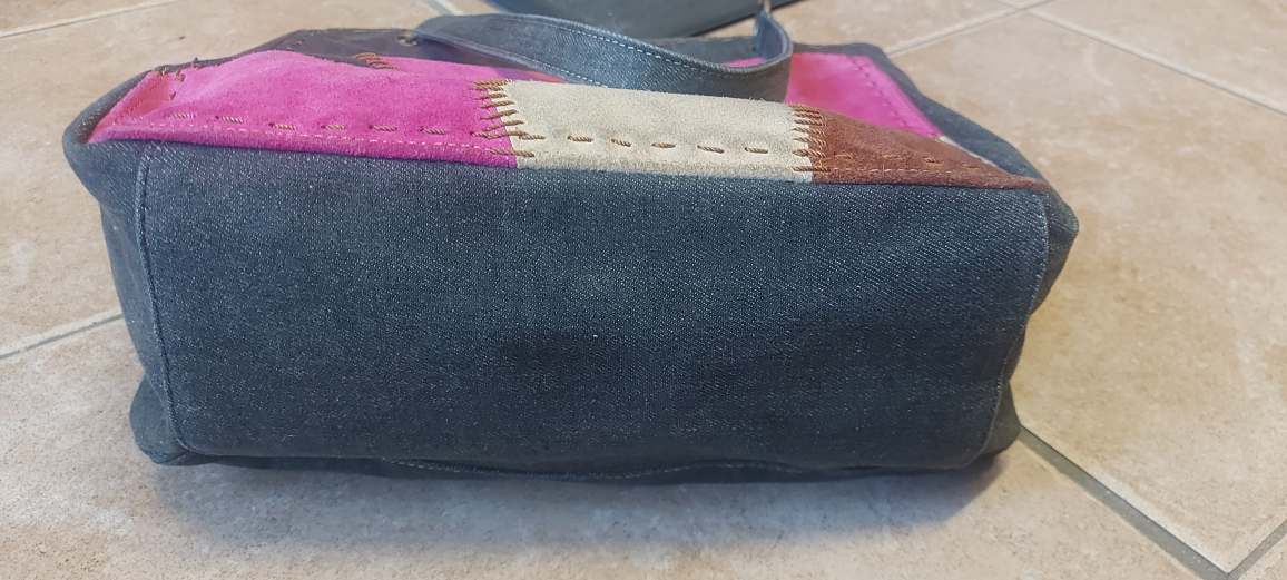 Denim Tote Bag with Patchwork Flower - photo 3