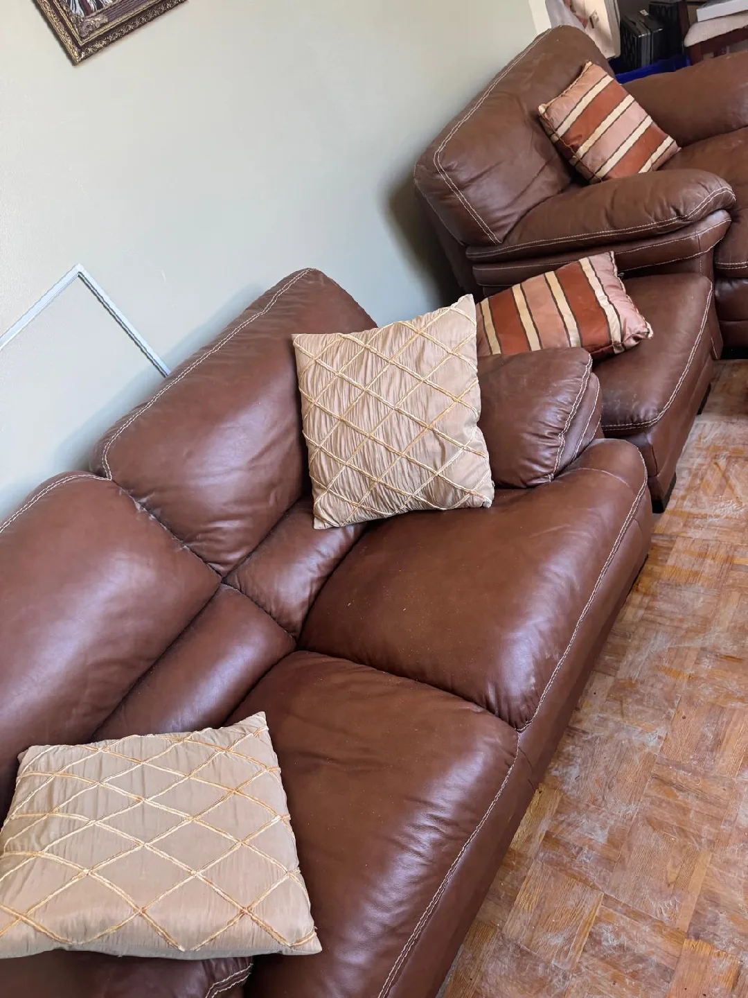 Brown Leather Sofa Set - Used image indicator(4)
