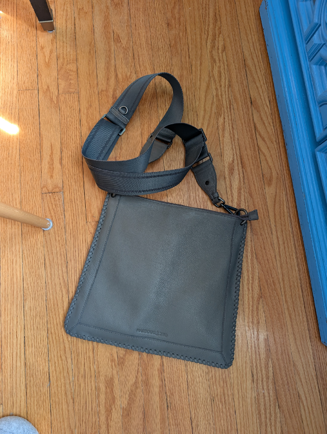 Grey Genuine Leather Crossbody