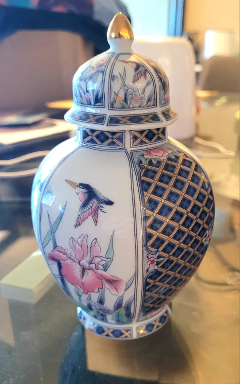 Decorative Floral Ceramic Jar with Lid thumbnail