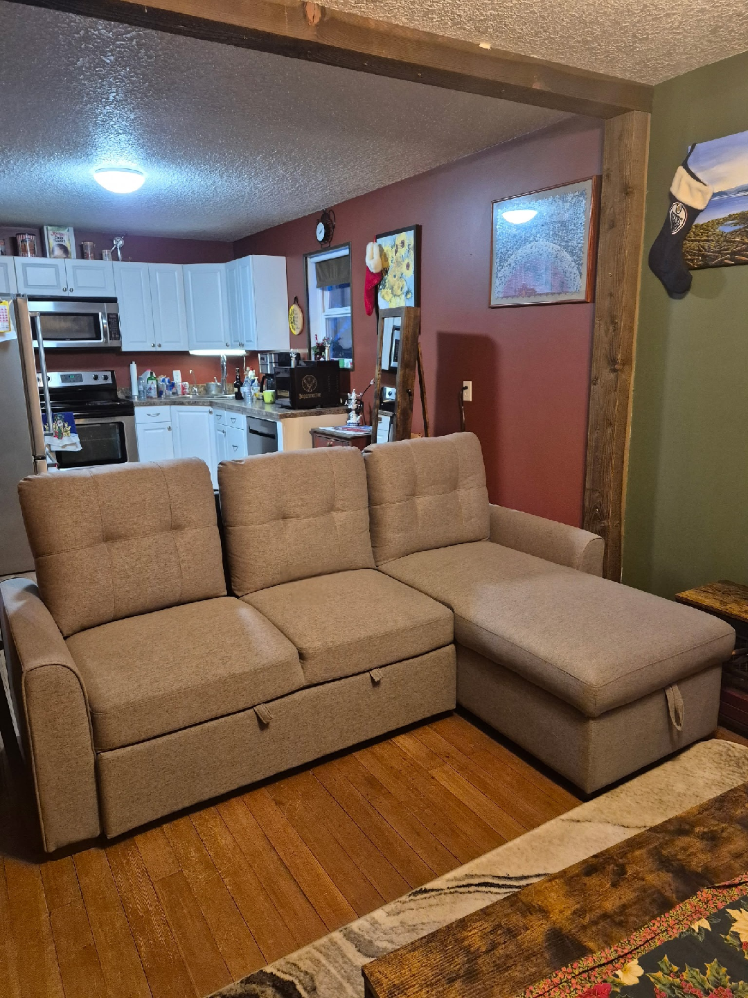 Beige Sleeper Sectional Sofa with Storage