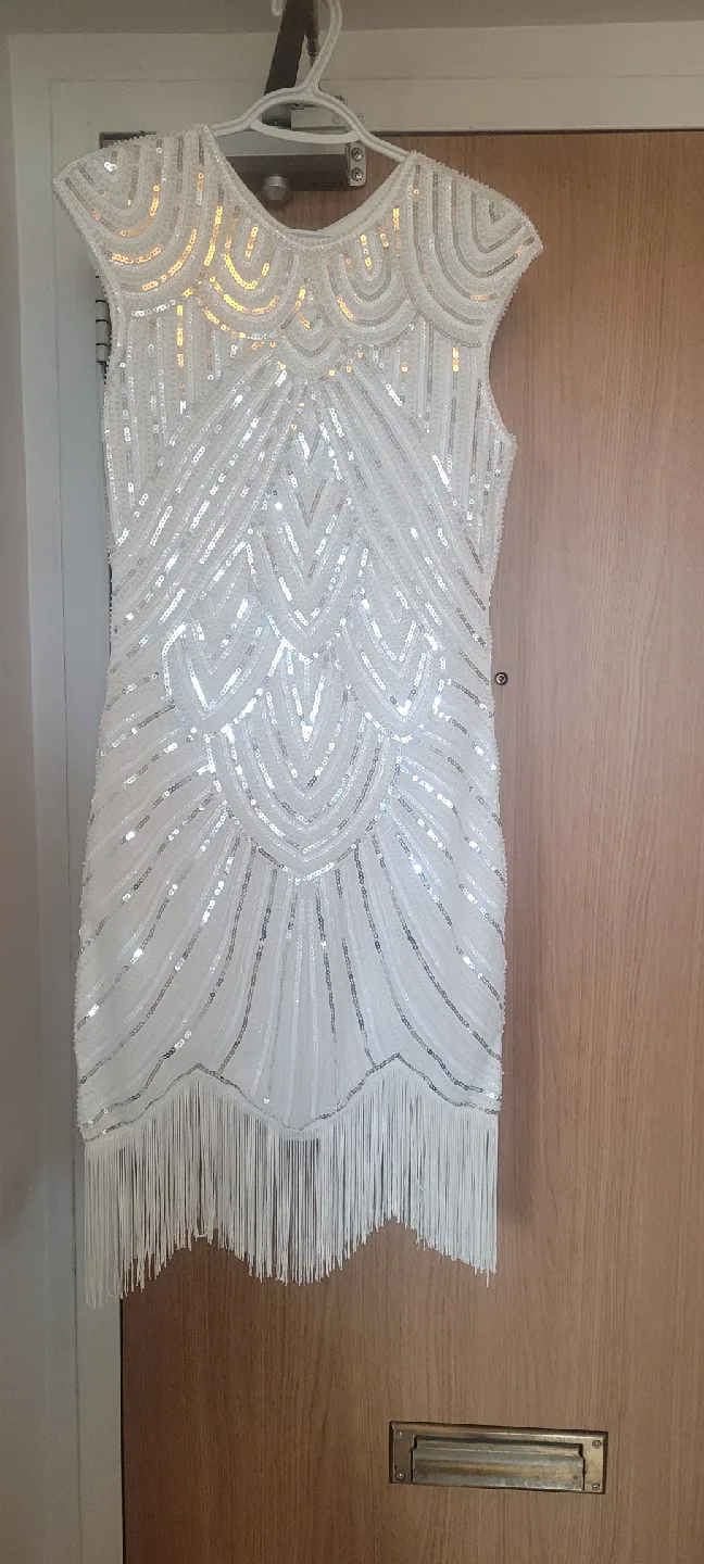 White Sequin Fringe Dress, Size S