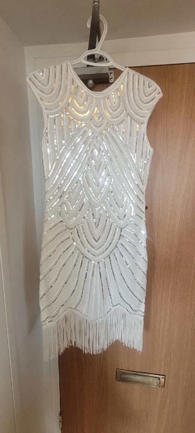 White Sequin Fringe Dress, Size S image indicator(5)