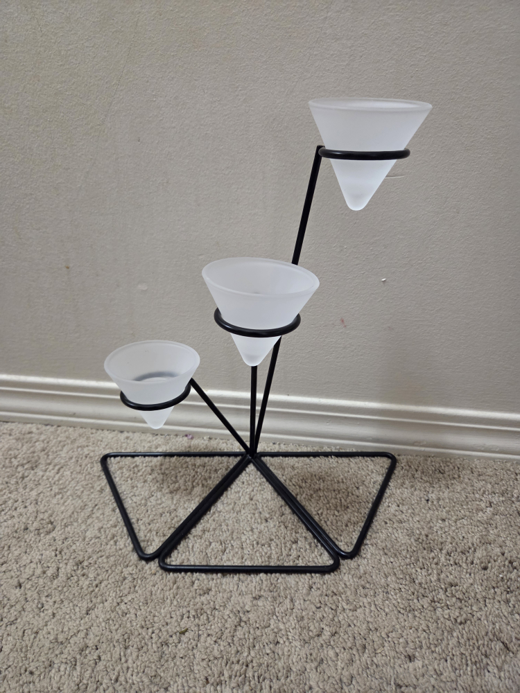 Black Metal & Frosted Glass Candle Holder
