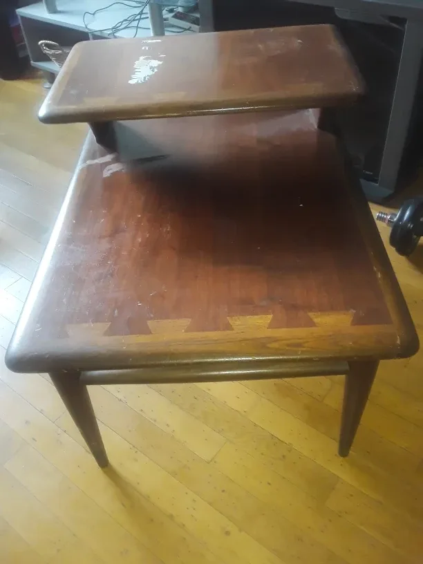 Vintage Two-Tier End Table - Brown Wood thumbnail
