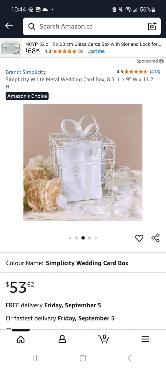 Used once Simplicity White Metal Wedding Card Box thumbnail