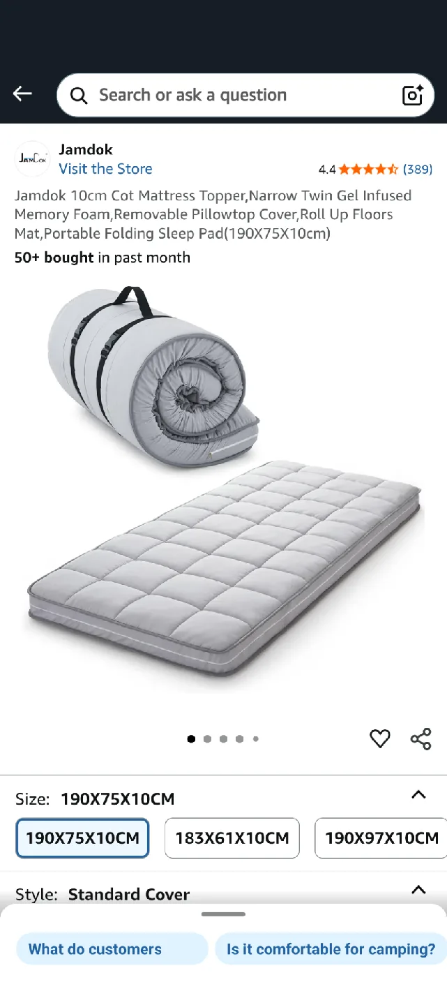 Jamdok 10cm Cot Mattress Topper 190x75x10cm - NEW thumbnail