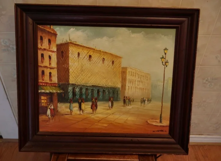 Framed vintage oil painting. thumbnail