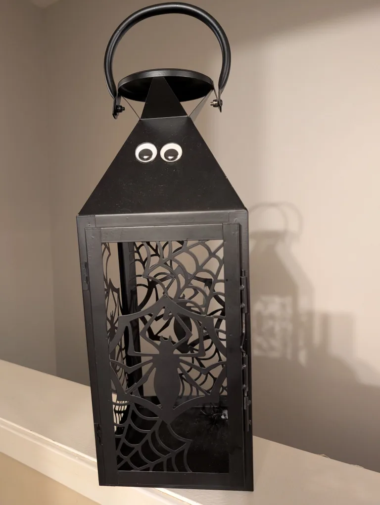 Black Metal Spider Web Lantern + Pillar Candle New $25 thumbnail