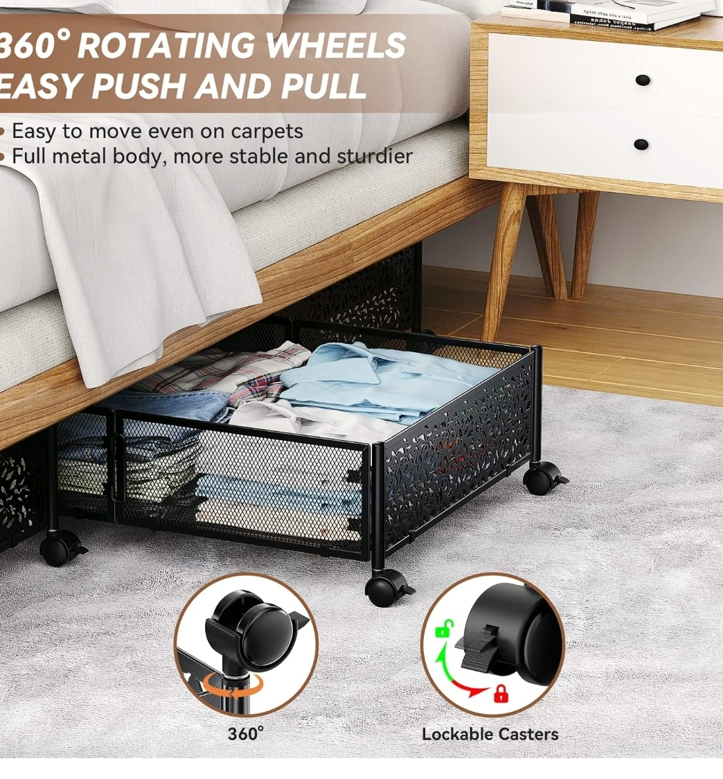 Under Bed Storage Rolling Organizer - Black - photo 4