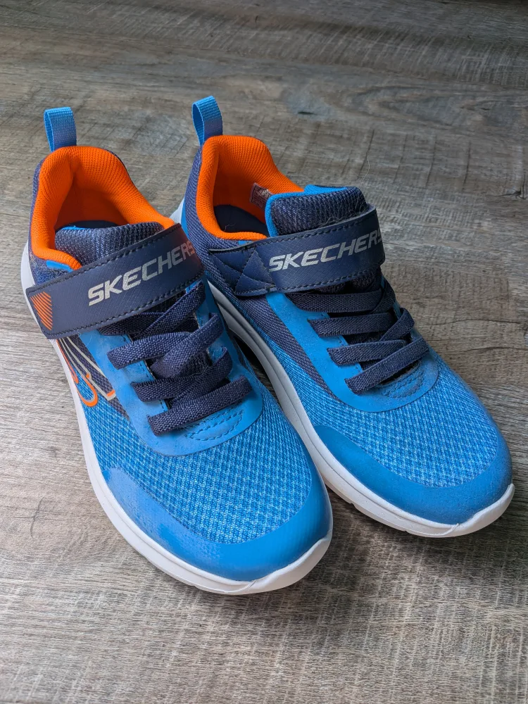 Skechers Kids Blue&Orange Slip-on Sneakers Size 3 thumbnail