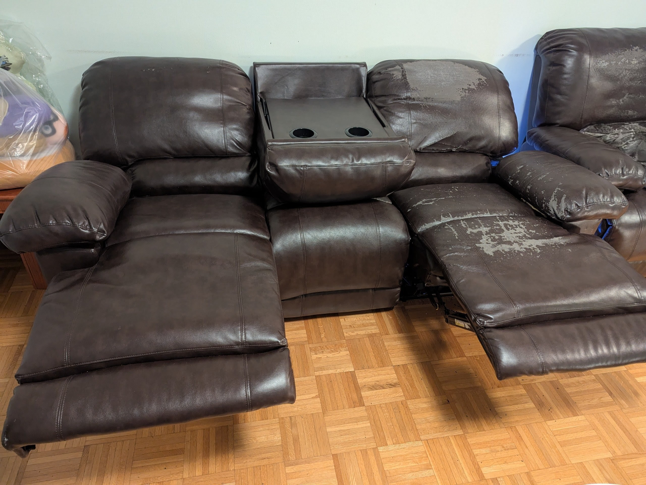 Brown Leather Electrical Reclining Sofa with Console - photo 3