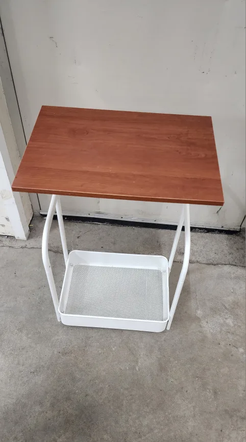 Side Table with Wood Top and White Metal Frame image indicator(2)