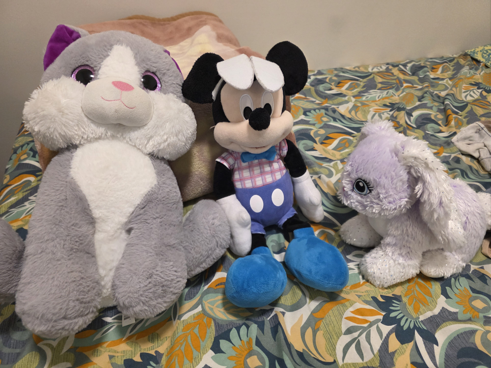 Assorted Plush Toys - Cat, Mickey Mouse, Bunny