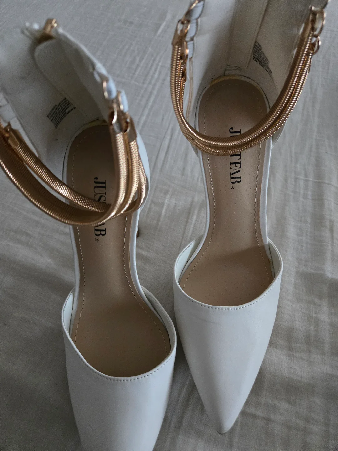 JustFab White Heels with Gold Ankle Detail thumbnail