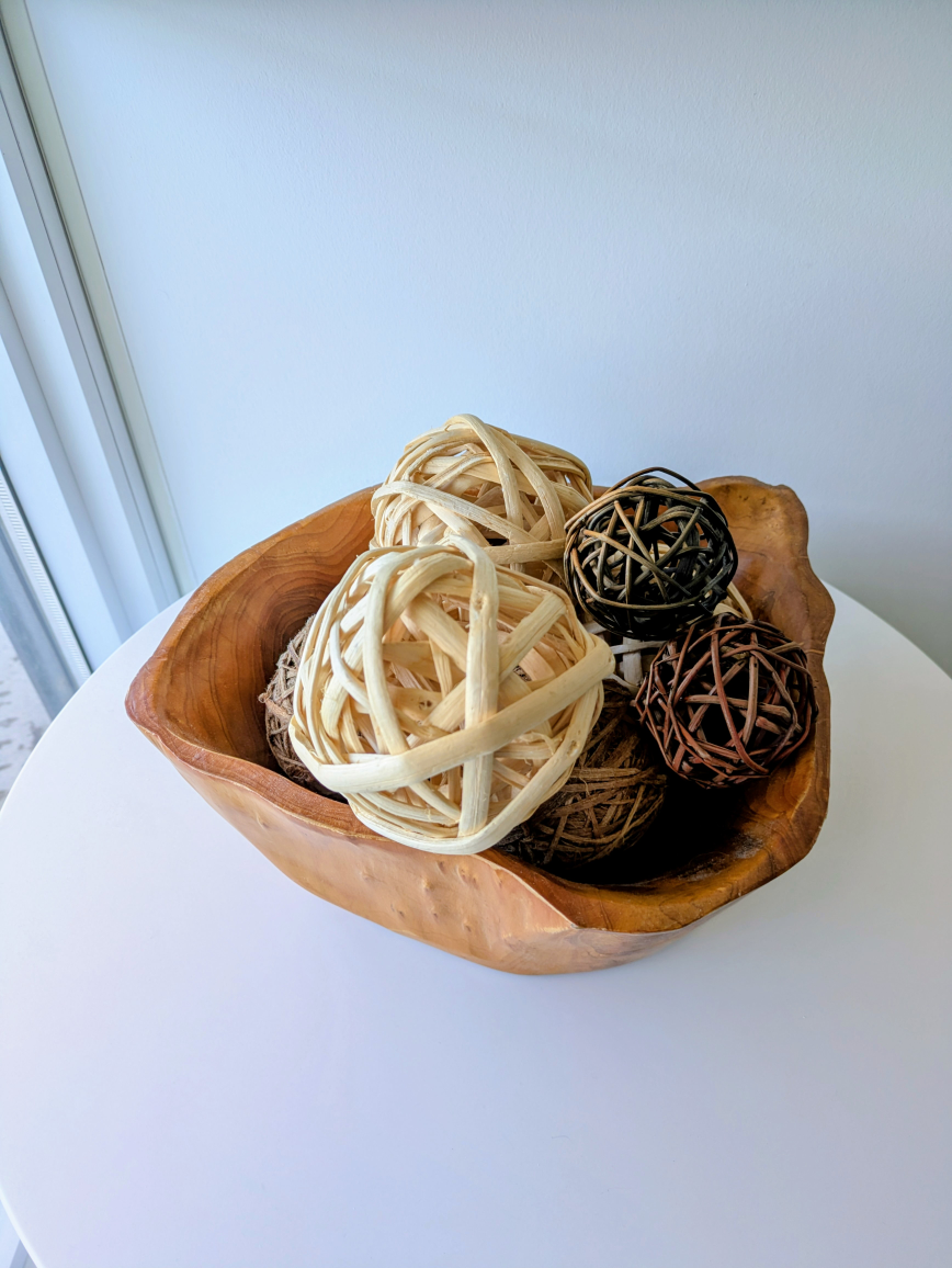 Decorative wooden tray and balls -staging clearance