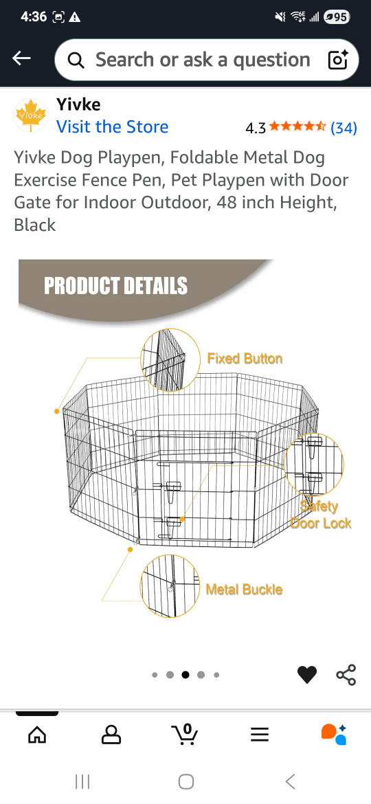 Yivke Foldable Metal Dog Exercise Fence Pen - 48 inch - photo 2