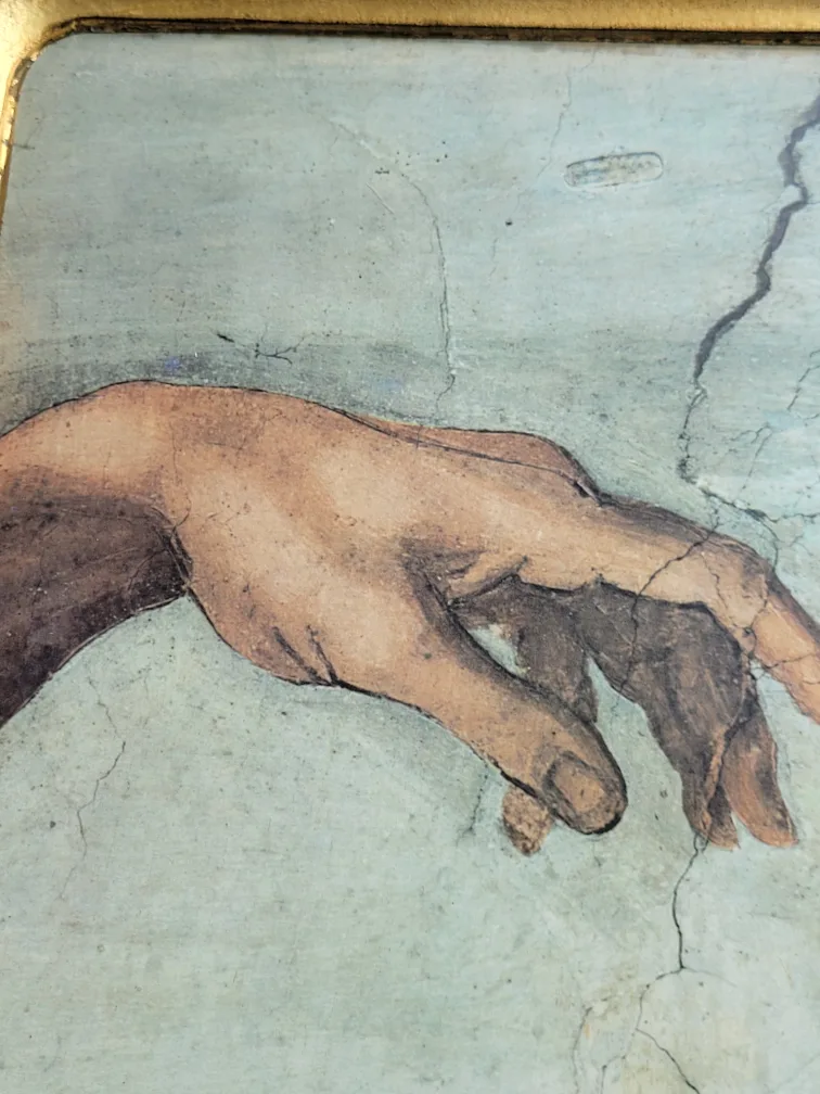 Vintage The Creation of Adam Michangelo Florentine Wood Tray image indicator(2)