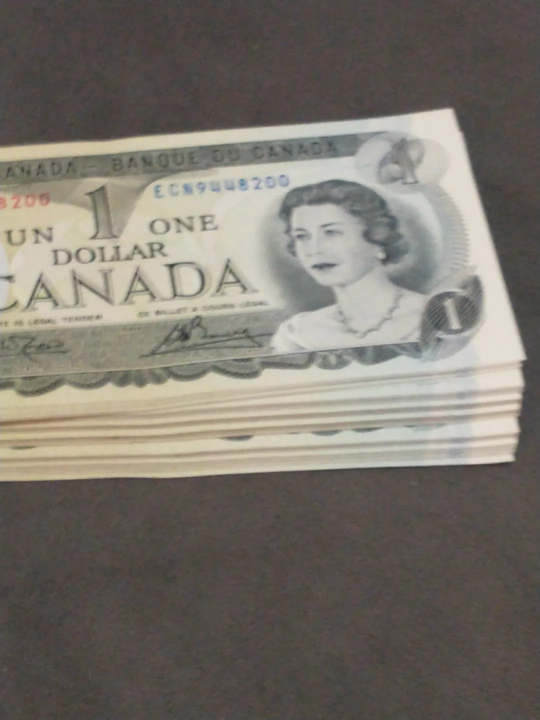 RARE! 100 uncirc.1973 Canada $1 banknotes, consecutive #s 448200 image indicator(9)