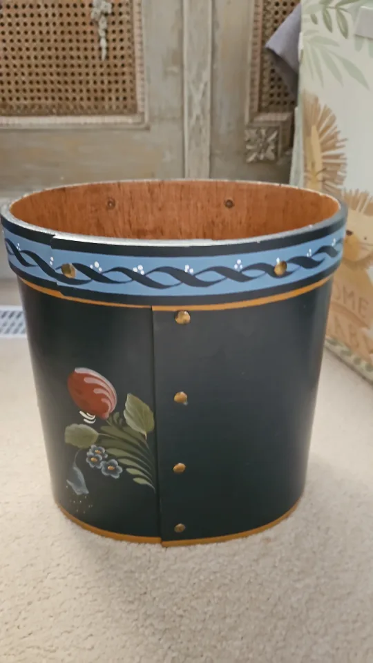 Antique Danish or Swedish Hand-Painted Wooden Basket Container image indicator(2)