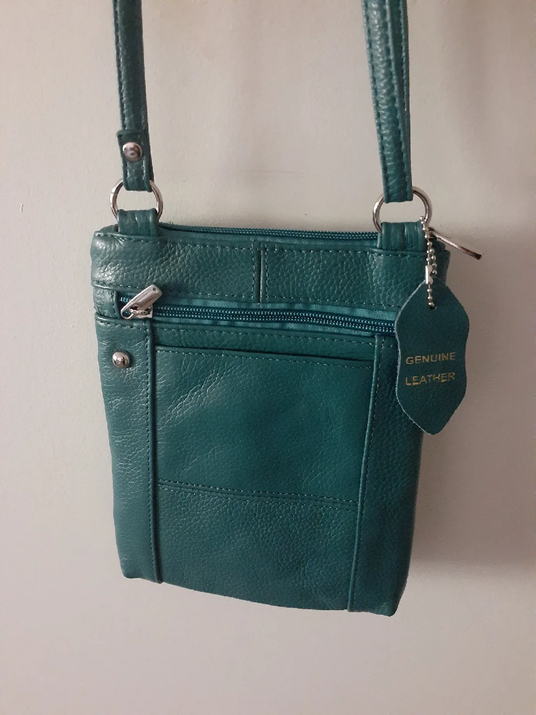 Genuine Leather Teal Crossbody Bag image indicator(4)