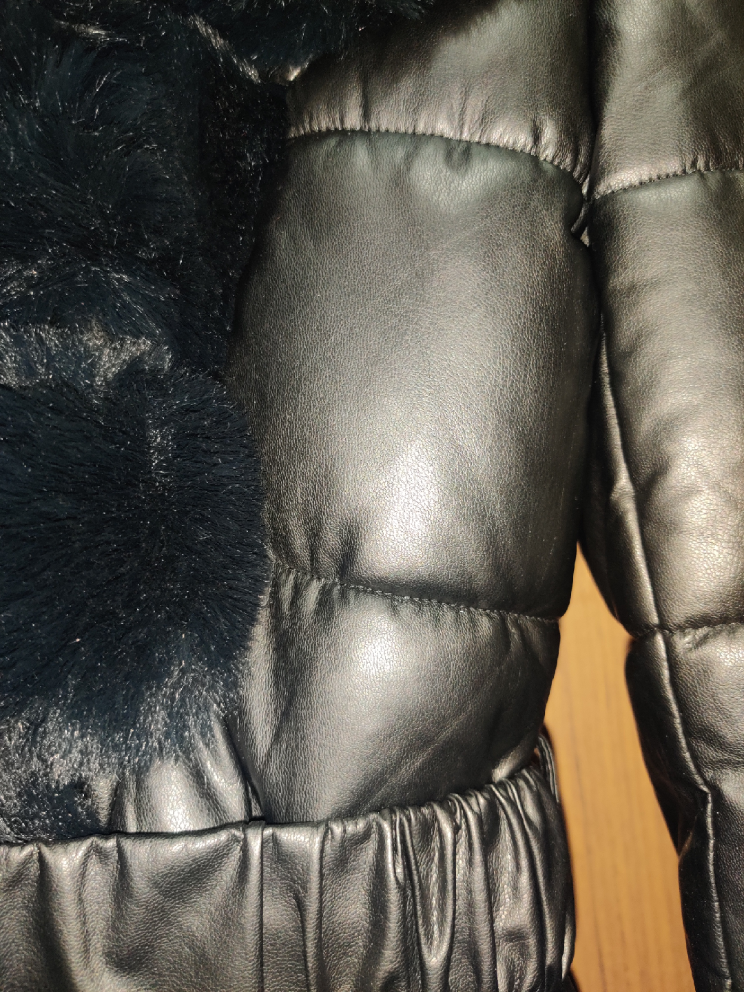 Black Puffer Coat with Faux Fur Trim - photo 3