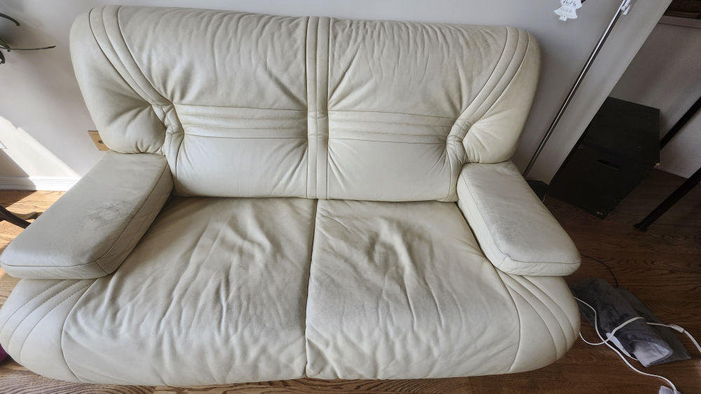 Cream Leather Loveseat - photo 2
