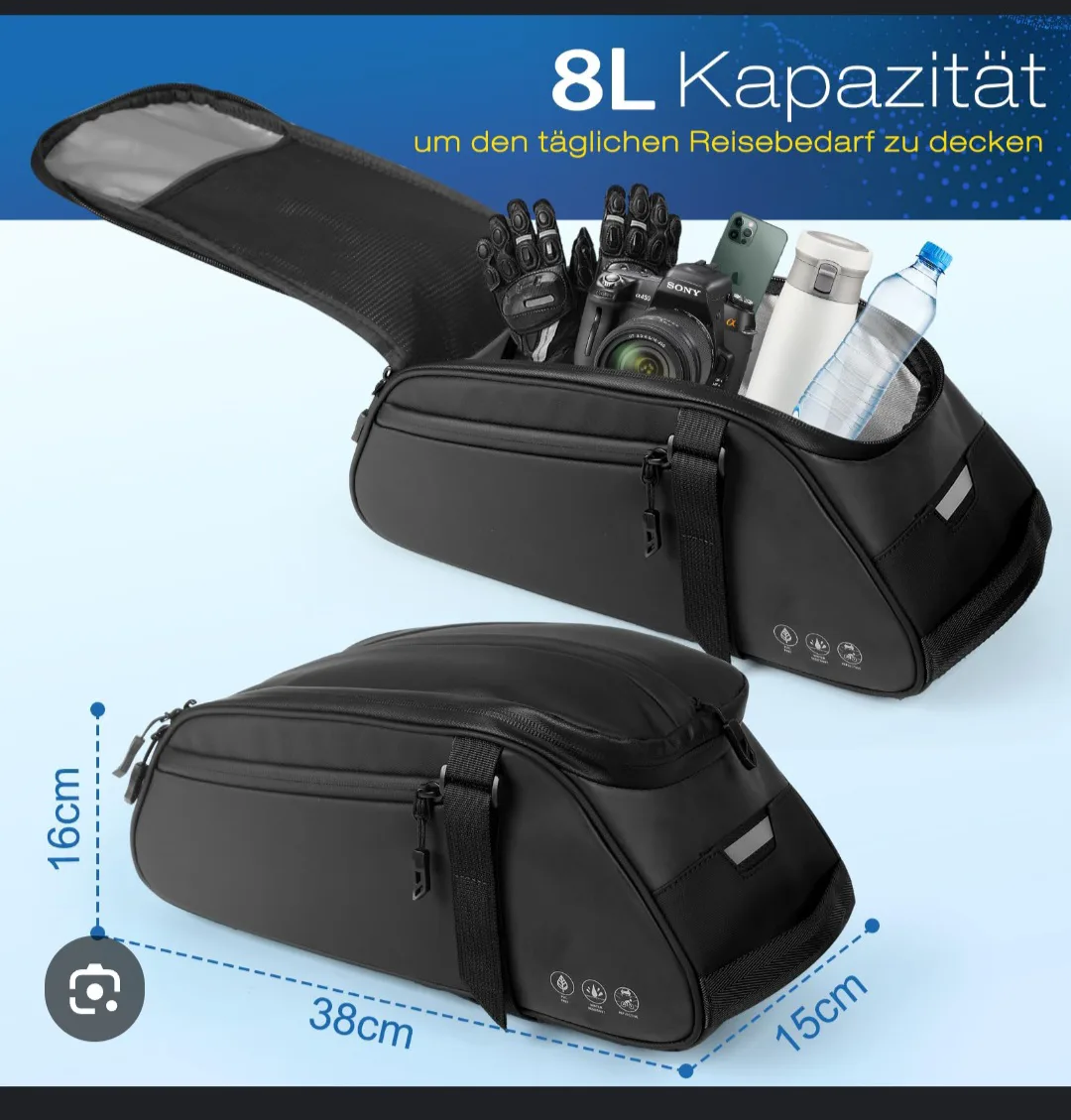 8L Motorcycle Tail Bag - Black image indicator(5)