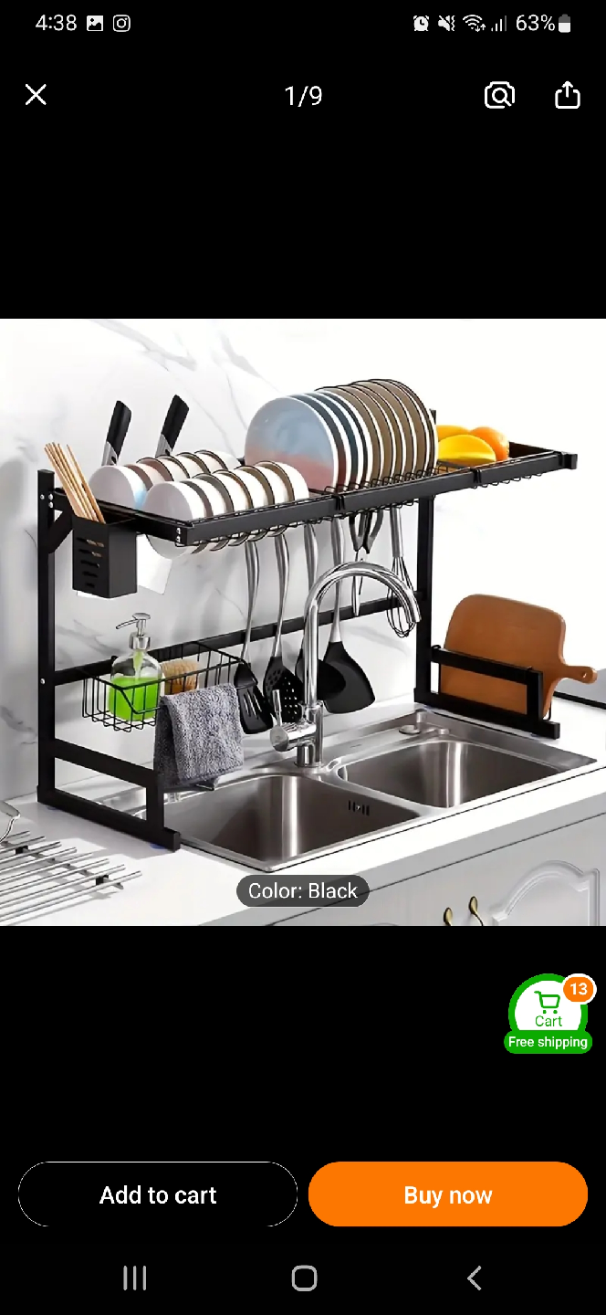 Black Over Sink Dish Drying Rack - 33.4 Inch