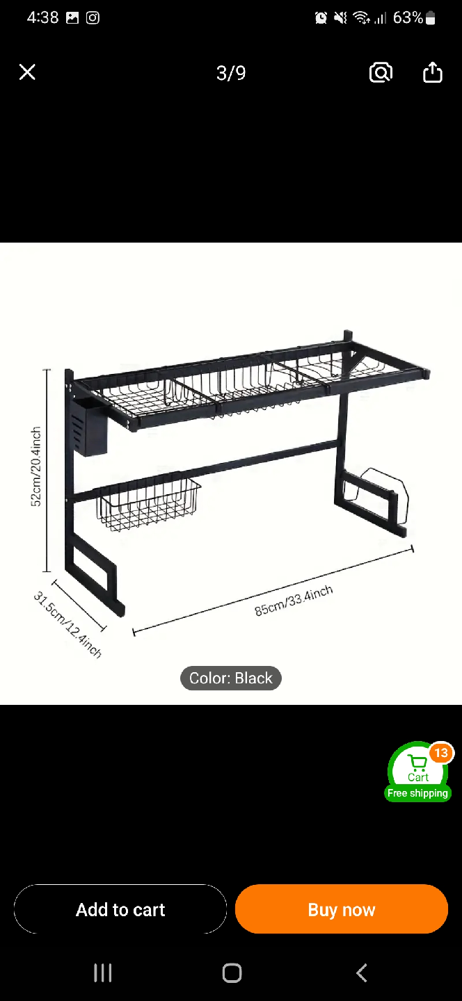 Black Over Sink Dish Drying Rack - 33.4 Inch - photo 3