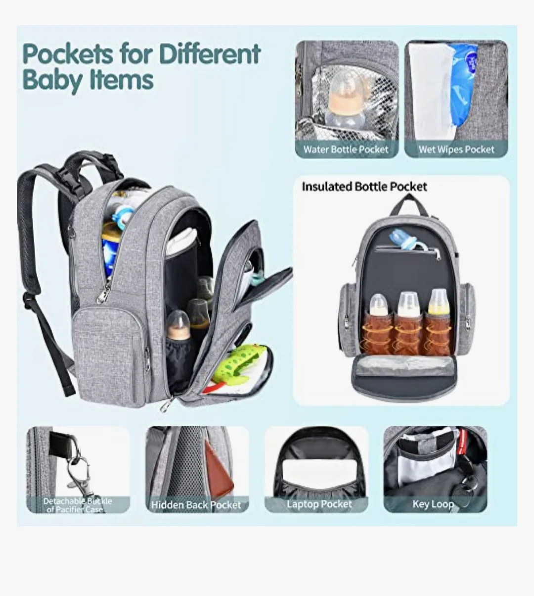 Grey Diaper Backpack with Changing Pad image indicator(3)