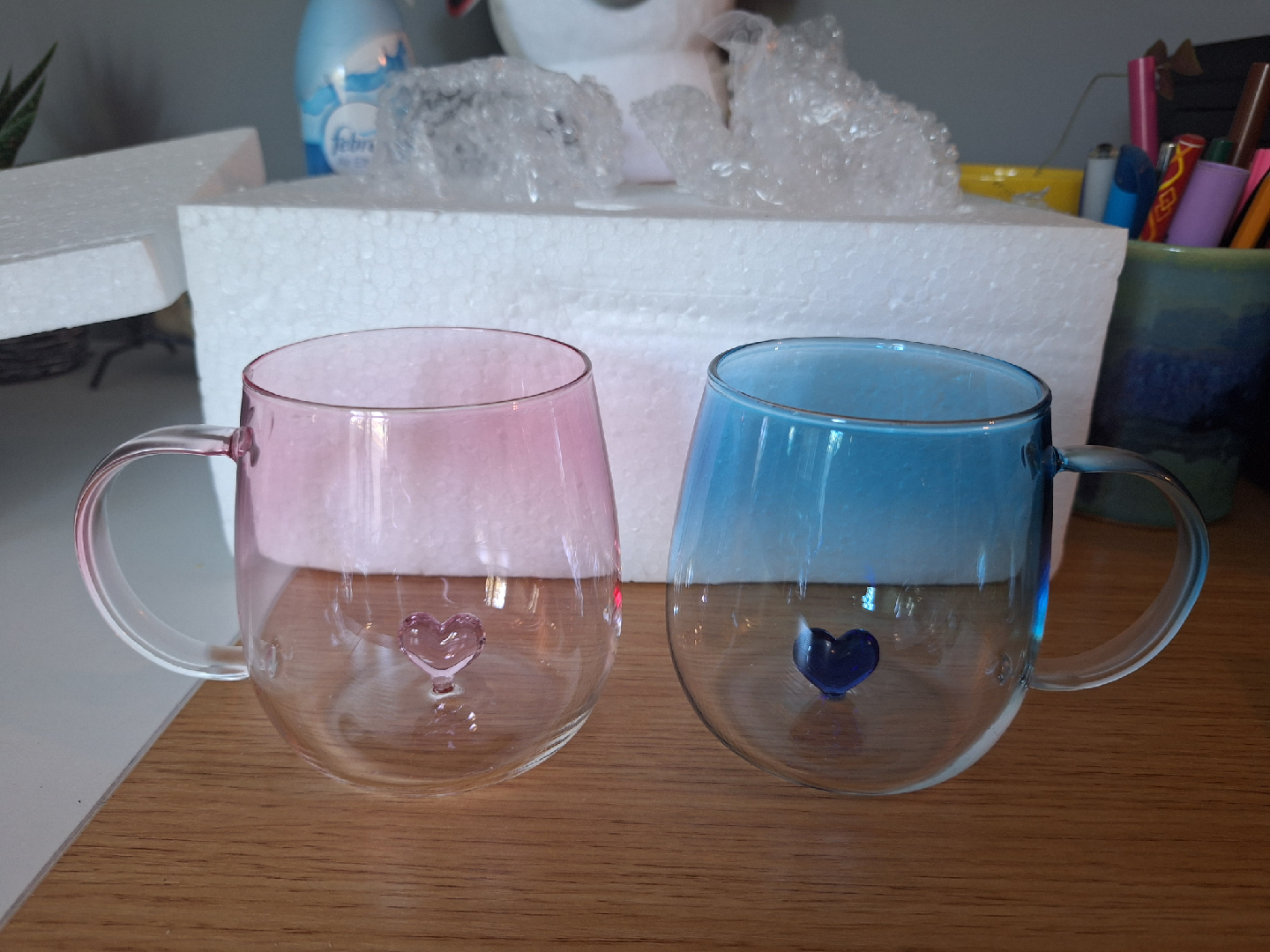 NEW Heart Design Glass Coffee Mugs ❤️ 💙 💜