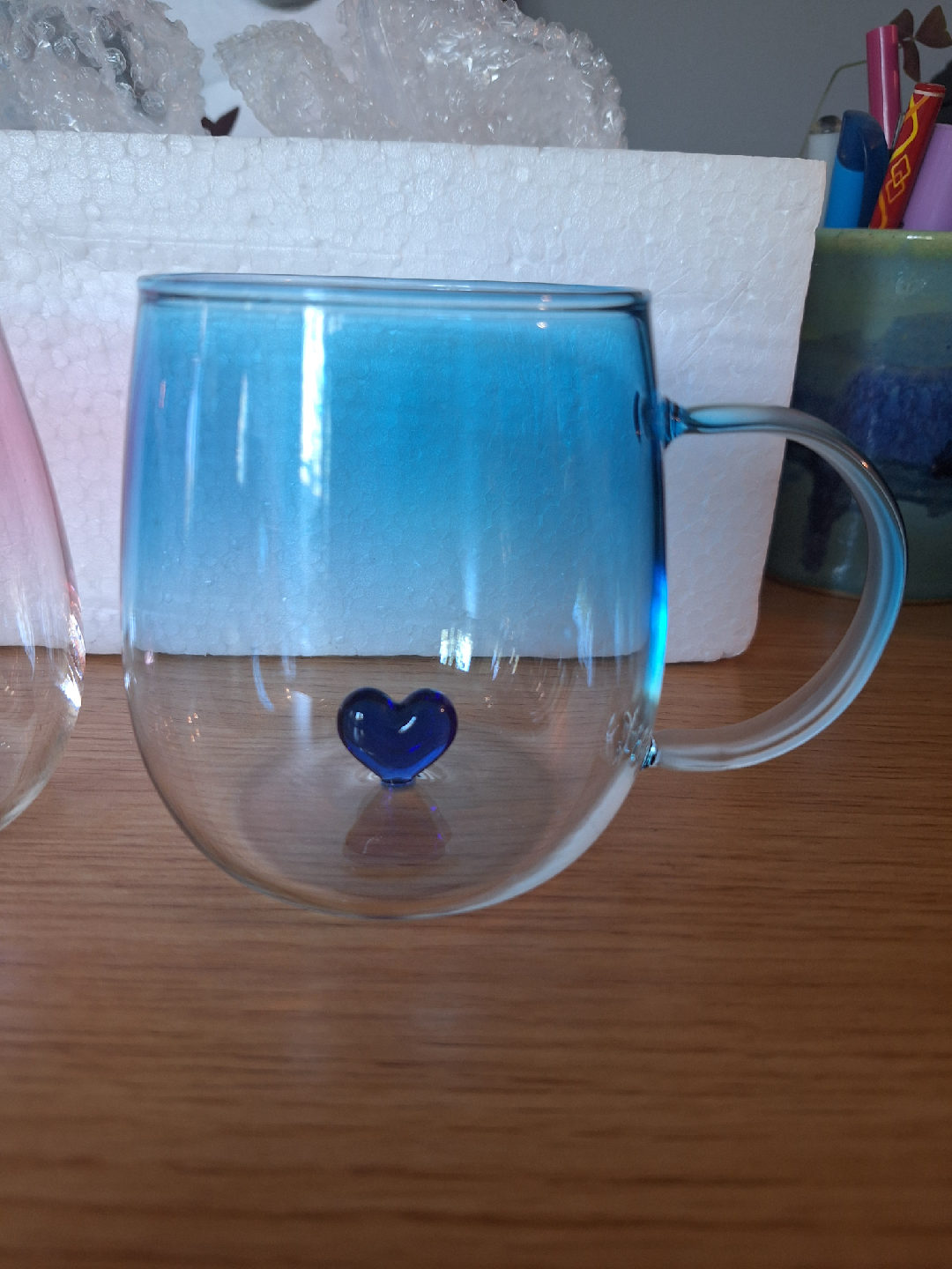NEW Heart Design Glass Coffee Mugs ❤️ 💙 💜 - photo 3