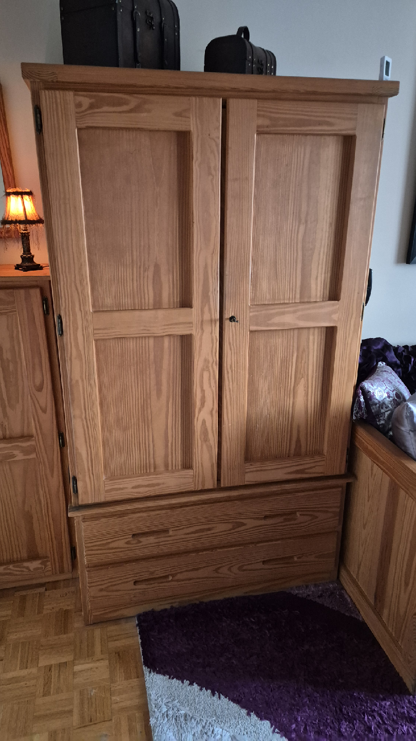 2 Wooden Wardrobes with Drawers