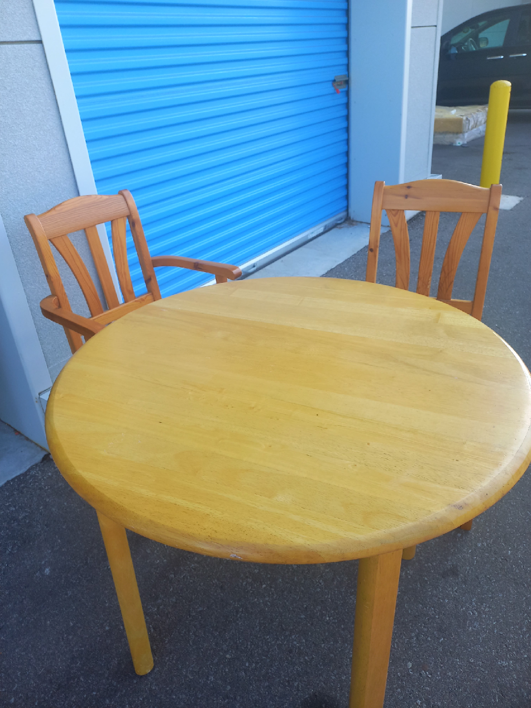 Round Wooden Dining Table with Two Chairs