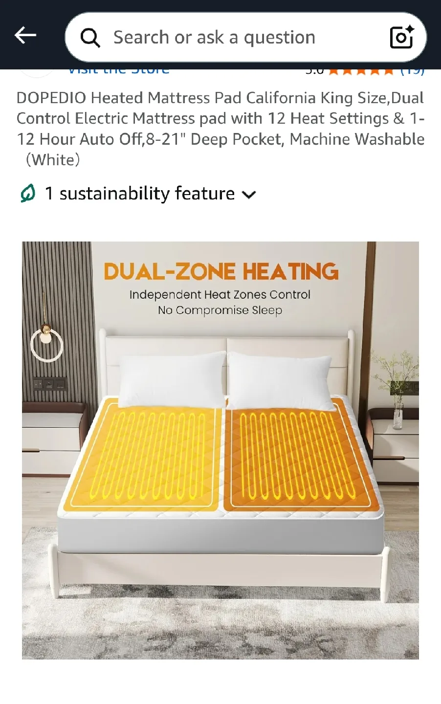 DOPEDIO Heated Mattress Pad - California King Size thumbnail