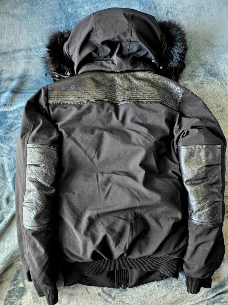 🇨🇦 CMFR Men's Black Down Bomber Jacket with Leather Trim (XS) image indicator(3)