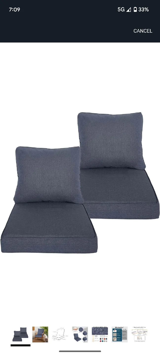 Navy Blue Outdoor Chair Cushions - 24x24 thumbnail