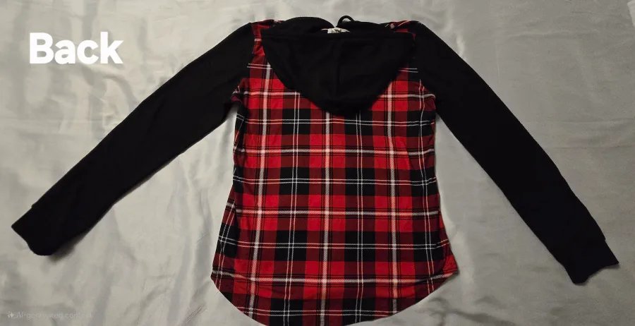 Womens Ardene Red & Black Plaid Hooded Shirt - SIze Medium image indicator(6)